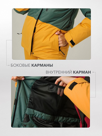  куртка утепленная женская "анжа" (бирюзовый/морская волна/горчица) 